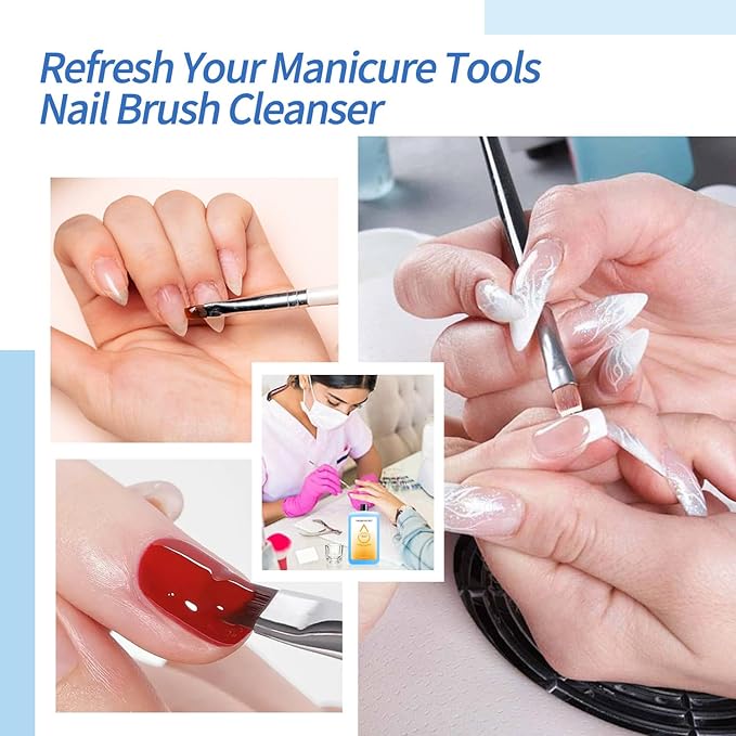 Nail Brush Cleaner 120ml with 20 Pcs Ombre Sponges & 1 Metal Claw Grabber – Professional Gel Brush Cleaner for Nail Art Brushes, Dust Brushes, Tools – Fast Dissolving, Gentle on Bristles