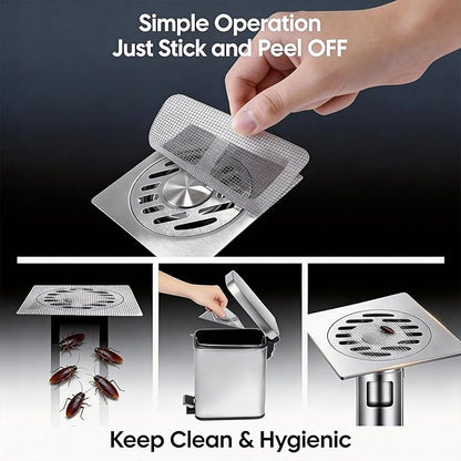 100 PCS 4"x4"Disposable Hair Drain Stickers, Anti-Blocking Filter Screen Self-Adhesive Mesh Drain Hair Drain Stickers with Scraper, Effective Hair Catcher for Shower, Bath, Kitchen Drain