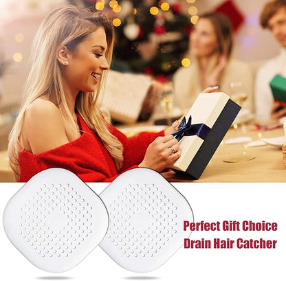 Hair Drain Catcher,Square Drain Cover for Shower Silicone Hair Stopper with Suction Cup,Easy to Install Suit for Bathroom,Bathtub,Kitchen 2 Pack (White)