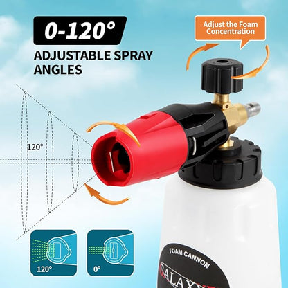 Snow Foam Cannon, 1000ml Heavy Duty Snow Foam Gun Sprayer Car Foam Blaster Wide Neck Adjustable Thick Foamer for Pressure Washer with 1/4'' Quick Connector