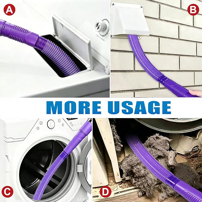 Dryer Vent Cleaner Kit: Vacuum Hose With Brush & Gloves Fits for Vacuums Cleaner, Refrigerator Condenser Coils, and Tight Spaces Behind Appliances, Deep Cleaning Tools for Clogged Ducts- Purple
