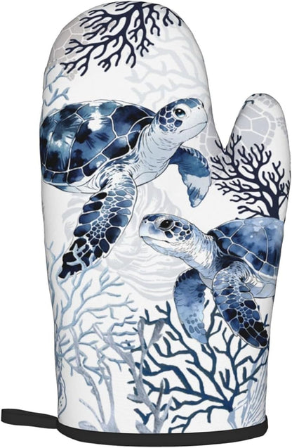Coastal Oven Mitts and Pot Holders Sets of 2 Summer Kitchen Mitts Blue Sea Turtle Hot Pads for Cooking Baking Grilling
