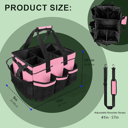 Large Cleaning Caddy Bags, Cleaning Caddy for Cleaning Supplies, Caddy Organizer with Handle & Adjustable Shoulder, Cleaning storage Bags for Housekeepers, Home, Car (Pink)