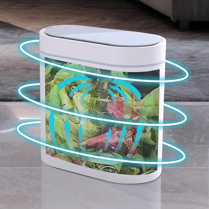 SYNCVIBE Bathroom Trash Can with Lid 2 Gallon Slim Motion Sensor Garbage Can Narrow Automatic Plastic Trash Bin for Bedroom, Living Room, Toilet, Office (White)
