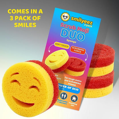 The Original Smiling Handle with Soap Dispensing for Scrub Daddy (Reg. TM) Sponge and Scrub Moji Sponges with Smilyeez Caddy, Dishwand, & 2 Scrub Mojis (White & Grey)
