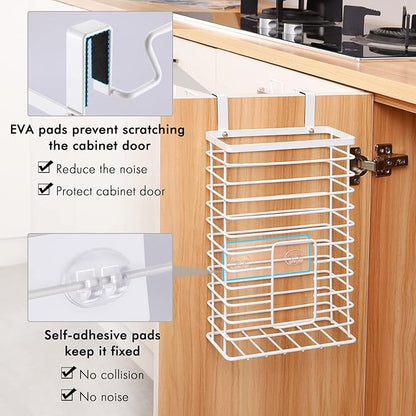 KES Trash Bag Holder Over the Cabinet Door Organizer, Kitchen Plastic Bags Holder Metal Garbage Bag Holders Over the Door White, KUR525-WH