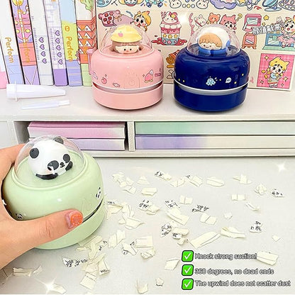Mini Desktop Vacuum Cleaner Cute Cartoon Desktop Vacuum Cleaner for Kids Students Battery Powered Portable Mini Table Dust Sweeper 360-degree Rotatable Desk Duster Blue