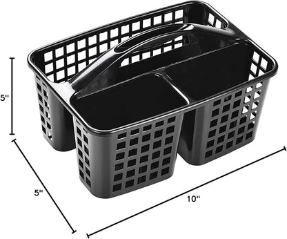 ALINK Plastic Shower Caddy Basket with Compartments, Portable Divided Cleaning Supply Storage Organizer with Handle for College Dorm Bathroom - Black