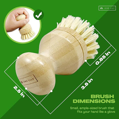 JuneLily Short Sisal Dish Brush Plant-Based for Kitchen Bathroom Cleaning Produce Washing Dishes (Short Dish Brush)
