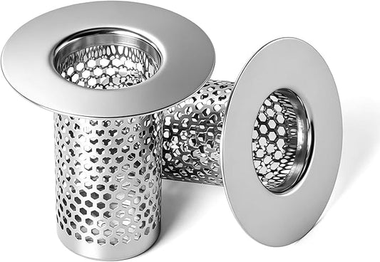 304 Stainless Steel Shower Drain Hair Catcher – Bathtub & Bathroom Sink Drain Strainer, Small Deep Basket Cover, Anti-Clog Pet Hair Catcher with Large Water Flow, Universal Tub Drain Filter Stopper
