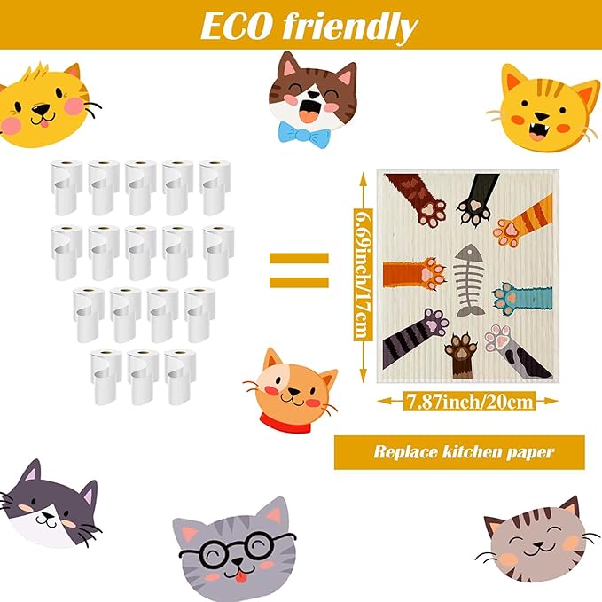 Geiserailie 6 Pieces Cat Sweedish Dishcloth Dish Towels Durable Swedish Cleaning Cloths Absorbent and Fast Dry Kitchen Towels Cats Cleaning Cloths for Kitchen Bathroom Office Wedding Housewarming