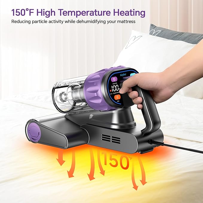 Mattress Vacuum Cleaner 18Kpa Bed Vacuum Cleaner with Smart Dust Sensor,253.7nm UV-C Light,HEPA Filter,150°F Heat,500W Powerful Handheld,for Bed,Sofa,Couch,Crib Gift Ideas for Women