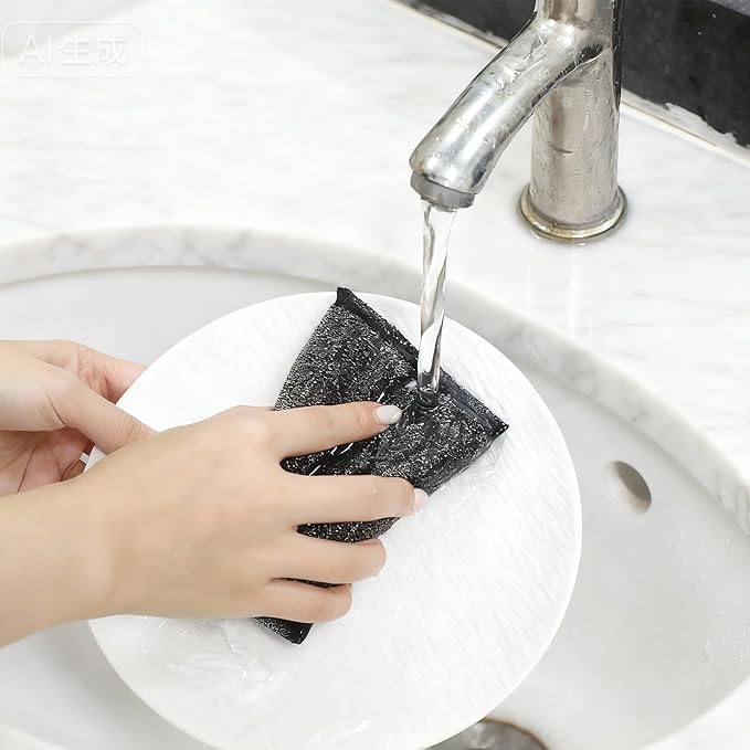 Steel Wool Scrubber 6 Pack Steel Wool Scrub Sponges Kitchen Reusable Metal Dish Scrubber for Dishes Pots Pans Black
