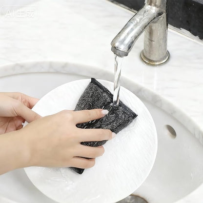 Steel Wool Scrubber 6 Pack Steel Wool Scrub Sponges Kitchen Reusable Metal Dish Scrubber for Dishes Pots Pans Black