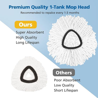 Spin Mop Replacement Head Spin Mop Refills Compatible with O Ceda EasyWring 1-Tank System, 2 Microfiber Spin Mop Head, 1 Triangle Mop Base Head and 4-Section Iron Mop Handle 30-58in for 1 Tank System