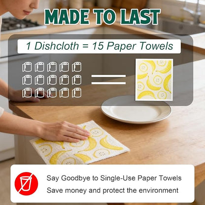 Swedish Dishcloths for Kitchen, 6 Pack Swedish Dish Cloths, Reusable Paper Towels, Washable Kitchen Cloth, 100% Biodegradable, Super Absorbent, Quick Drying