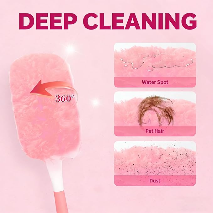 Pink Duster Refill for Swiffer Duster, 30 Count Heavy Duty Duster Refills with 1 Handle, 360 Dusters Refills Kit with 5X Microfibers, Disposable Dusters for Cleaning, Home, Office