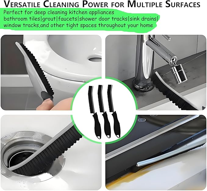 Crevice Cleaning Brush Supplies with Teeth-Shaped Hard Bristles - 3Pcs Small Cleaning Brushes for Tight Spaces Tools,Gap Cleaning Brush Tools for Cracks/Kitchen/Bathroom Tiles/Grout