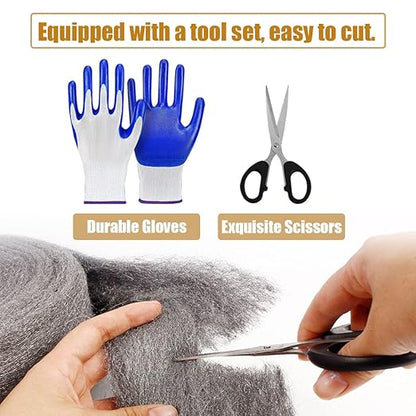 4Pack Steel Wool for Mice Control 3.2" x10.5 ft Wool, Gap Filler for Home & Garage, DIY Bundle with Gloves & Scissors