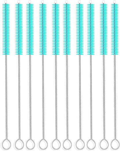 Long Straw Brush Cleaner (10 Pack), Flexible Nylon Tube Cleaning Brushes with 0.4" Bristles, Rust-Proof Stainless Steel Wire Washer for Reusable Tumblers, Sports Bottles & Pipes (10 Inch)