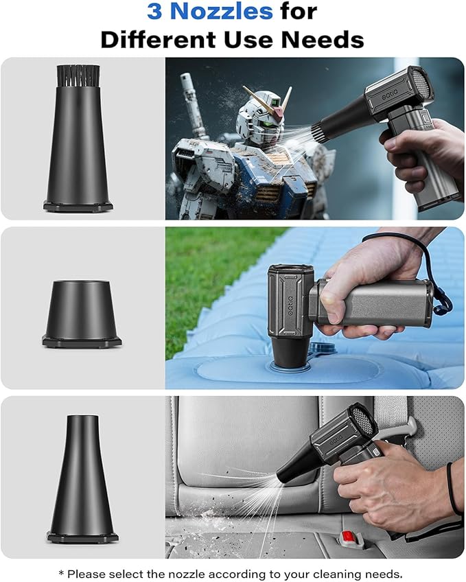 OQTIQ Electric Air Duster-Upgrade 40mm Big Motor for 150000RPM, Compressed Air Duster with 450g Wind Pressure, 4-Gear Adjustable Cordless Air Blower for Computer, Keyboard, Home Clean, Outdoor and Car
