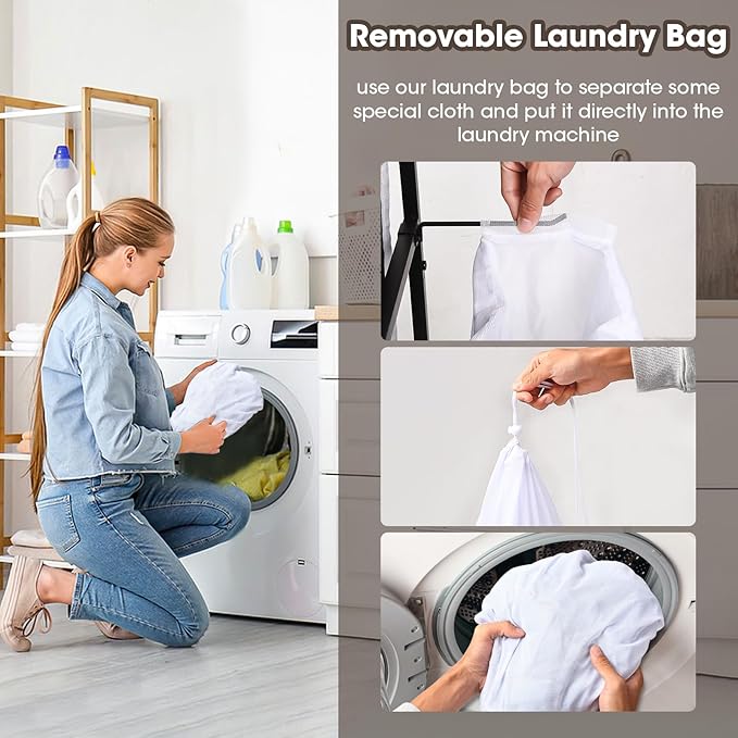 Laundry Hamper with Lid,Rolling Laundry Basket with Wheels,Metal Frame Sorter with Top Shelf and Removable Launddry Bags,Large Laundry organizer for Room, Bathroom, Bedroom (Black)