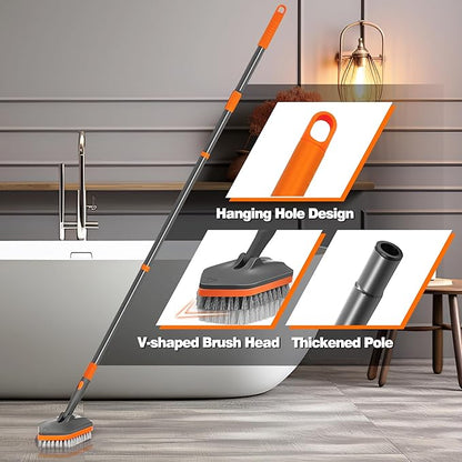 NEWE Shower Cleaner Brush, Tub Tile Scrubber with Telescopic Long Handle 56 inches, 4 Scrub Heads for Cleaning Bathroom Bathtub Floor Baseboard Sink Kitchen Toilet