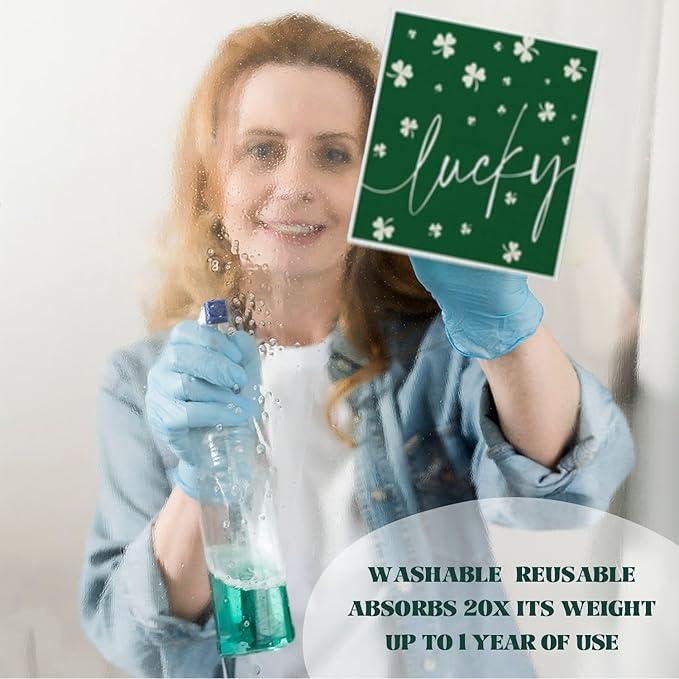 Lucky Wishes Swedish Dishcloths for Kitchen, Green Swedish Dish Cloths for Four-Leaf Clover, 4 Pack Dish Towels for Kitchen, Papaya Reusable Paper Towels Washable