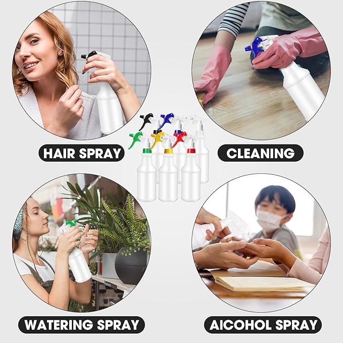 Eccliy 12 Pcs 16 Oz Plastic Spray Bottle, Adjustable Empty Reusable Sprayer for Cleaning, Planting, Water, Bathroom and Kitchen, BBQ, Commercial and Residential (Original,Multicolor)