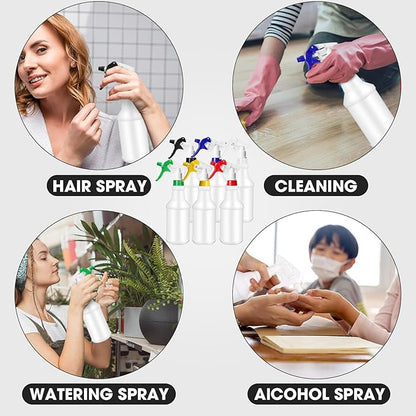 Eccliy 12 Pcs 16 Oz Plastic Spray Bottle, Adjustable Empty Reusable Sprayer for Cleaning, Planting, Water, Bathroom and Kitchen, BBQ, Commercial and Residential (Original,Multicolor)