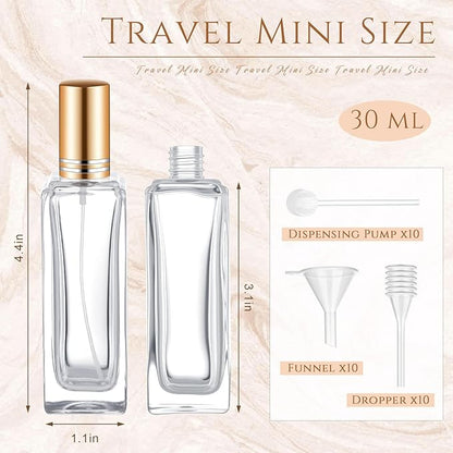 Domensi 30 Pcs 10/15/20/30 ml Perfume Travel Refillable Glass Bottles Spray Bottle Perfume Atomizer for Cologne Dispenser Leak-proof Fragrance Bottles Atomizer Pump Kit (30 ml,Gold)