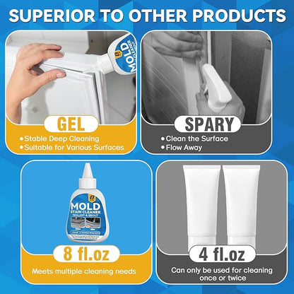Mold Stain Cleaner, 8 Floz Washing Machine Cleaner Gel with Brush, Household All-Purpose Cleaner Highly Effective in Penetrating for Grout, Fridge, Bathroom, Shower (8, Fluid Ounces) (8 Fl Oz)