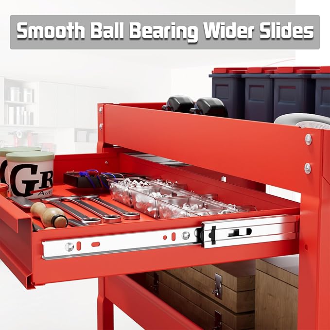3 Tray Rolling Tool Cart with Drawers, 400 LBS Capacity Mechanic Tool Cart on Wheels, Heavy Duty Utility Cart with Pegboard for Garage, Warehouse and Repair Shop, Red