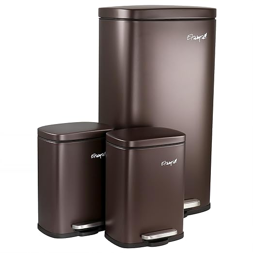 Elama Kitchen, Home and Office Versatile Step Trash/Recycling Bin with Slow Close Mechanism (3 Piece 7.9 Gallon + 2 x's 1.32 Gallons Bronze)