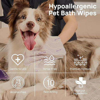 HICC PET Glove Wipes Pro – Pet Cleaning Gloves for Dogs & Cats – Infused with Coconut Oil & Plant Extracts – Hypoallergenic, Gentle, Spa-Like Care at Home, Portable 6 Pack-Coconut Scent
