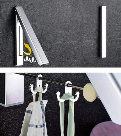 2 Pack Retractable Clothes Rack - Wall Mounted Folding Clothes Hanger Drying Rack for Laundry Room Closet Storage Organization, (Silver)