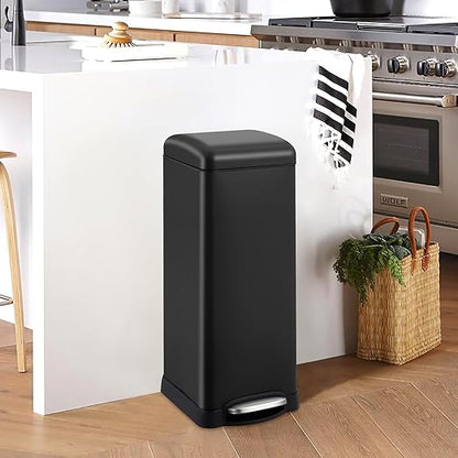 Garvee 8 gal/30 L Kitchen Trash Can, Stainless Steel Garbage Can with Soft Close Lid, Foot Pedal and Removable Inner Bucket for Home Office Bedroom Bathroom, Black