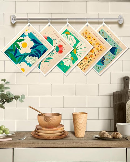 Miss Adola Swedish Dishcloths for Kitchen - 5 Pack Reusable Dish Cloths for Washing Dishes Absorbent Cute Funny Kitchen Towels Cleaning Sponge, Cartoon Flower