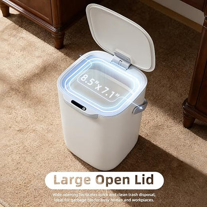 4 Gal Trash Can with Lid,Motion Sensor Trash Bin, Automatic Touchless Garbage Can,Odor Control, 15 Liter White Wastebasket Bin for livingroom,Bedrooms,Bathrooms,Office,Kitchens.