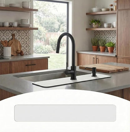 Customizable Kitchen Sink Faucet Mat: 24"Lx4"W Absorbent Sink Edge Protector & Bathroom Counter Protector - Quick Drying Splash Guard Cut to Fit 2, 3, 4 Holes Faucet, Soap Dispenser & Irregular Sink