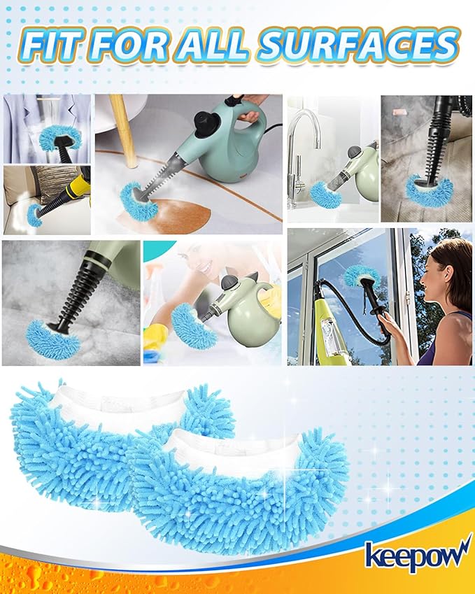 KEEPOW 4 Pack Reusable Steam Mop Pads Compatible with Bissell Steam Shot Omni, PurSteam, Wagner Spraytech Handheld Steam Cleaner, Universal Microfiber Cloths Steam Mop Pads, Washable Mop Pads