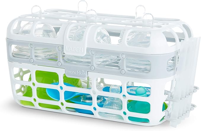 Munchkin® Baby Bottle & Small Parts Cleaning Set, Includes High Capacity Dishwasher Basket & Bristle Bottle Brush, Grey