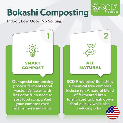 All Seasons Indoor Composter Starter Kit – 5 Gallon Tan Compost Bin For Kitchen Countertop With Lid, Spigot & 1 Gallon (2 lbs.) Bag Of Dry Bokashi Bran – by SCD Probiotics