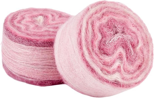 2 Roll Mohair Wool Yarn Soft for Crocheting Knitting Hand Washable Long Wool Yarn DIY Scarf Crochet Thread for Clothes Hats Sweater Scarf Craft Projects (Pink)