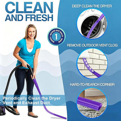 Dryer Vent Cleaner Kit: Vacuum Hose With Brush & Gloves Fits for Vacuums Cleaner, Refrigerator Condenser Coils, and Tight Spaces Behind Appliances, Deep Cleaning Tools for Clogged Ducts- Purple