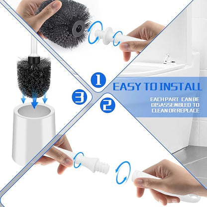 Toilet Brush and Holder Set, 3 Pack Long Handle Non-Slip Grip Toilet Bowl Brush, Hard Toilet Brush, Deep Cleaning for Bathroom Toilets, Easy to Assemble White ﻿
