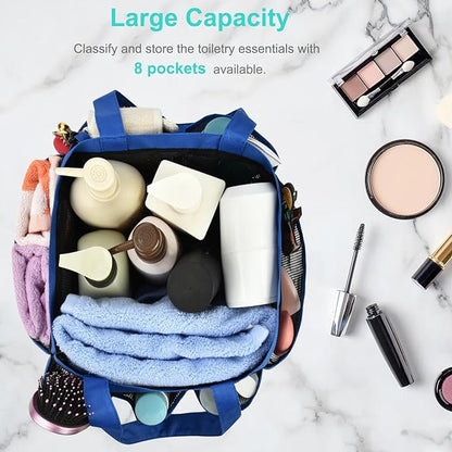 Haundry Mesh Shower Caddy Tote, Large College Dorm Bathroom Caddy Organizer with Hook and Handles, 8 Basket Pockets for Camp Swimming Travel Gym Beach