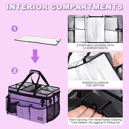 Large Cleaning Caddy Bag With Detachable Divider,Caddy Organizer With Handle,Cleaning Supply Storage With Adjustable Shoulder Strap & Waist Belt For Cleaners,Cleaning Housekeepers