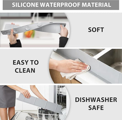 20Inch Silicone Sink Splash Guard with Strong Suction Cups, Flexible Kitchen Sink Splash Guard for Front/Back of Sink, Easy to Clean Splash Guard for Kitchen & Bathroom (Grey, 20.5''x2.8'')