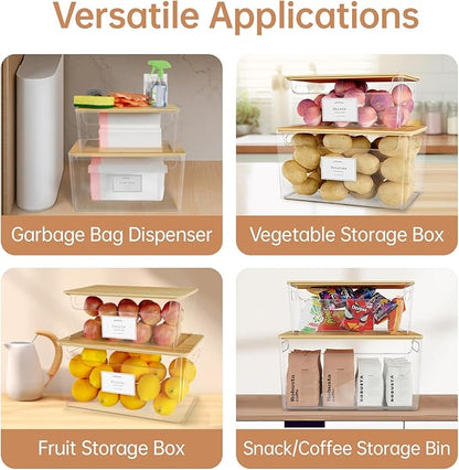 COAZEX 2 Pack Trash Bag Holder Under Sink Stackable, Plastic Garbage Dispenser with Lid, Trash Bag Storage Dispenser Roll Holder for Kitchen, Pantry, Laundry Room Organization